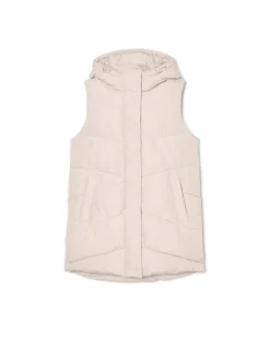 Cropp Kurtki, Płaszcze*Beżowa kamizelka puffer z kapturem