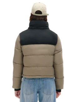 Cropp Kurtki, Płaszcze*Beżowa kurtka puffer z czarnym karczkiem