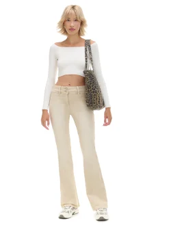 Cropp Spodnie*Beżowe spodnie flare z efektem sprania