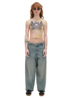 Cropp Koszulki, Topy*Beżowy top z efektem tie-dye