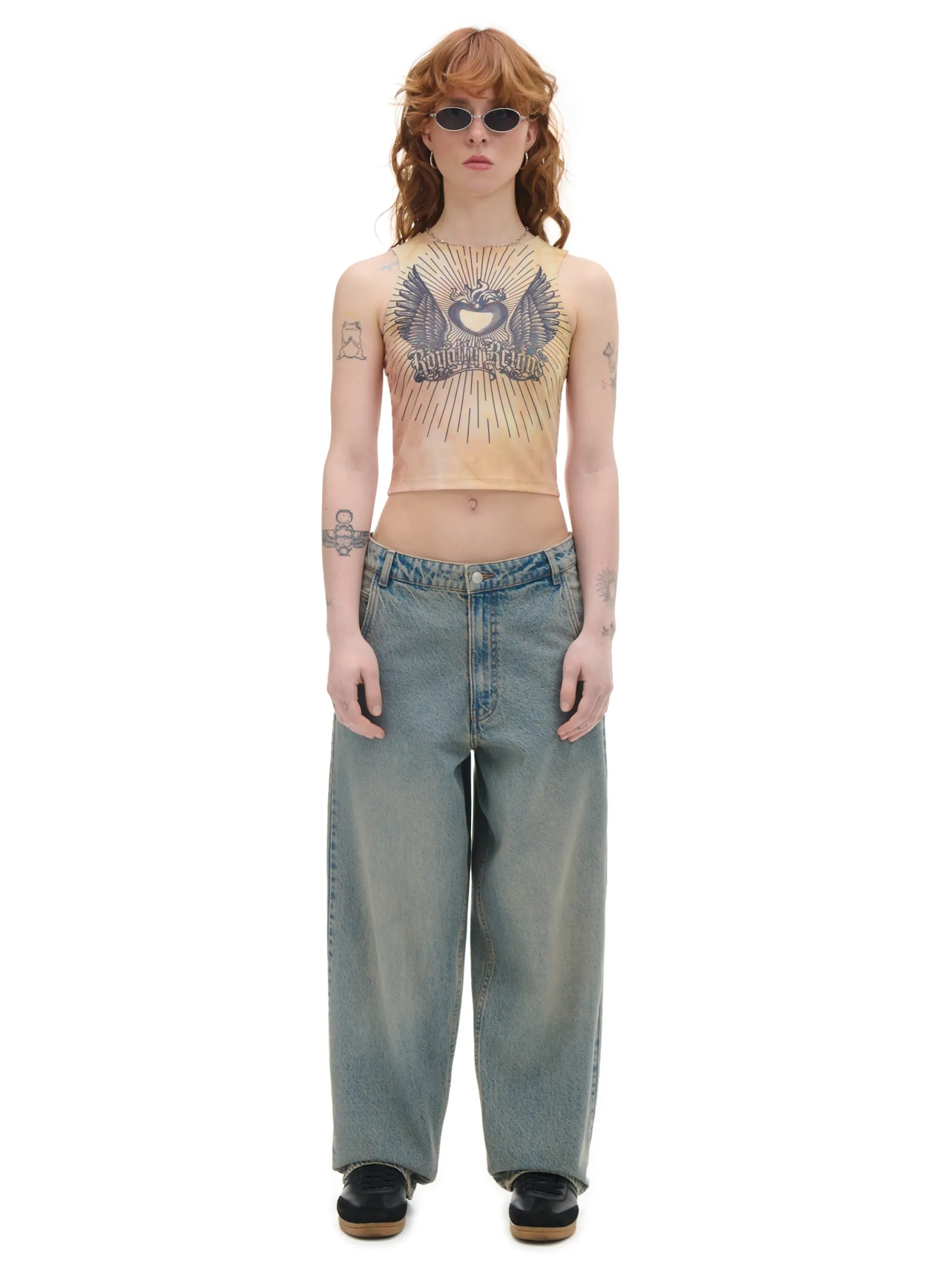 Cropp Koszulki, Topy*Beżowy top z efektem tie-dye