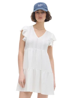 Cropp Sukienki, Kombinezony*Biała ażurowa sukienka mini