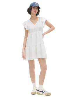 Cropp Sukienki, Kombinezony*Biała ażurowa sukienka mini