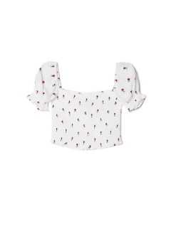 Cropp Koszule, Bluzki*Biała bluzka crop top w kwiaty