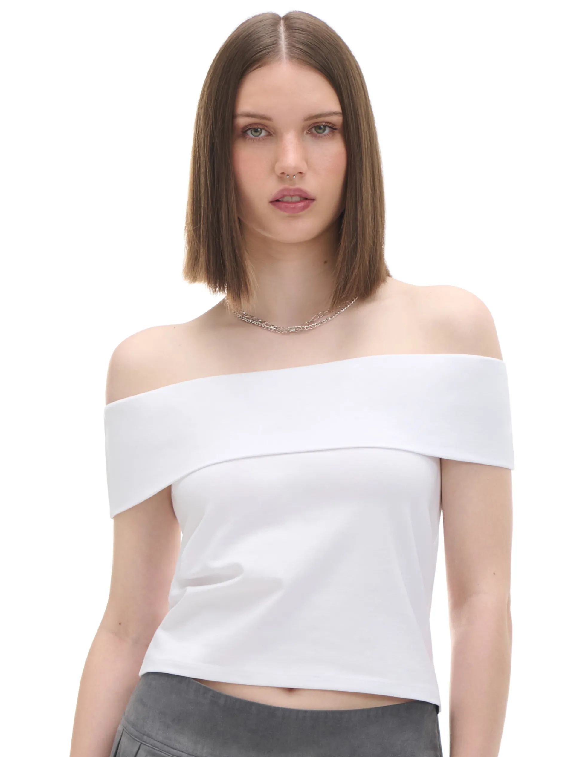 Cropp Koszulki, Topy*Biała bluzka z dekoltem carmen