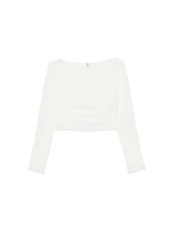 Cropp Koszulki, Topy*Biała bluzka z ozdobnym marszczeniem