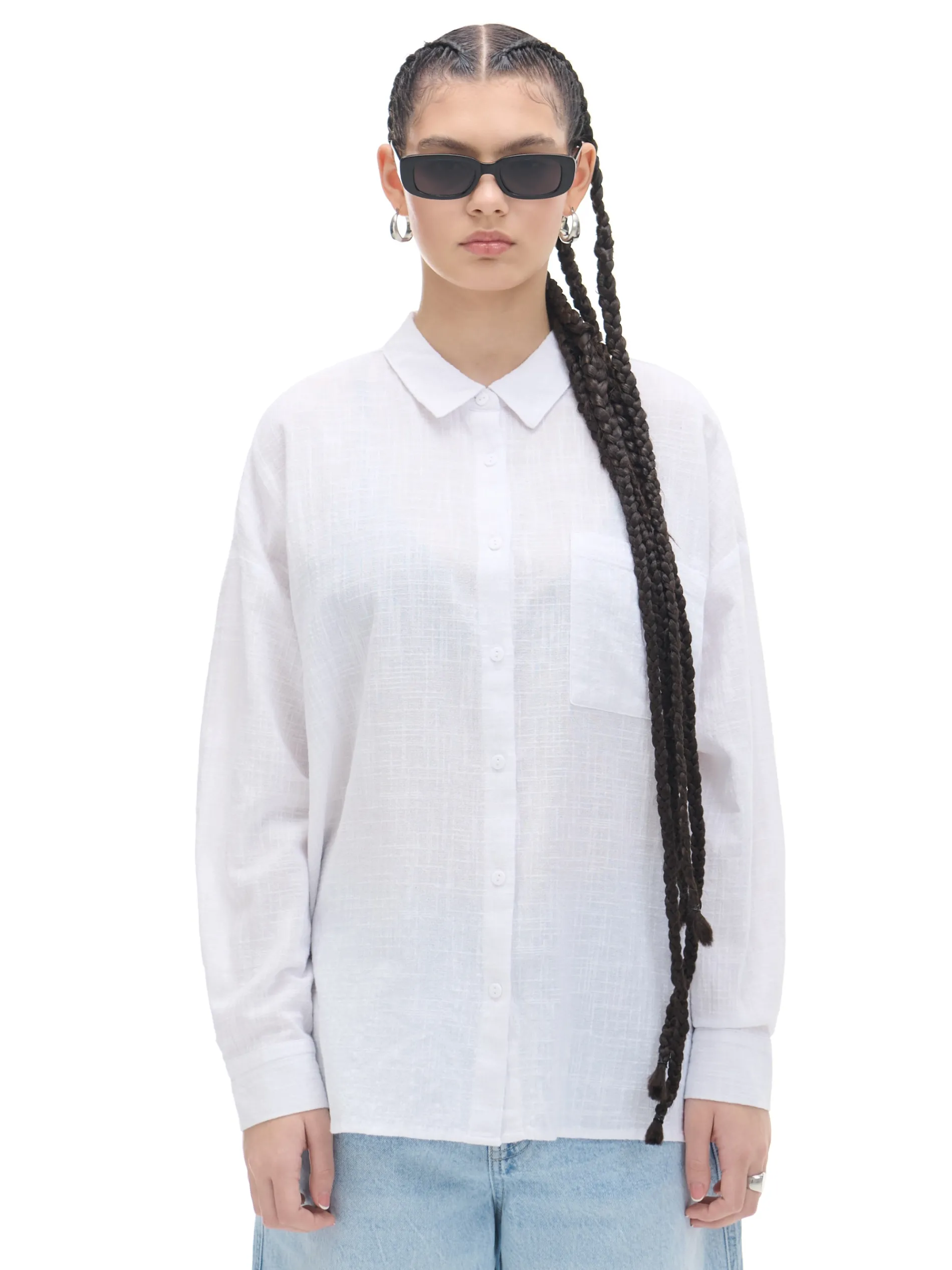Cropp Koszule, Bluzki*Biała koszula oversize z rustykalną strukturą