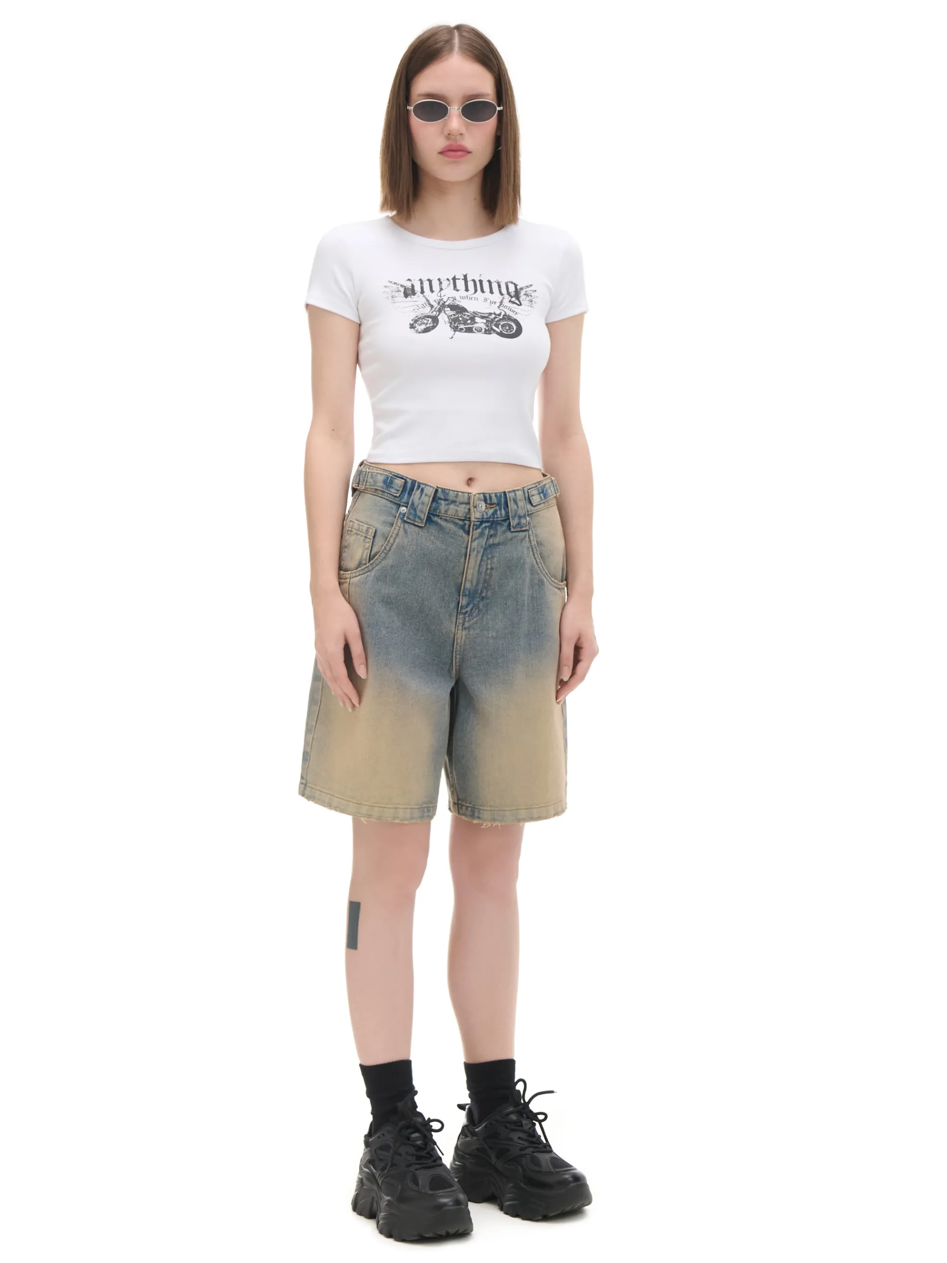 Cropp Koszulki, Topy*Biała koszulka z motocyklem