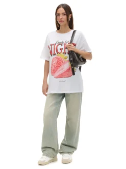 Cropp Koszulki, Topy*Biała koszulka z nadrukiem