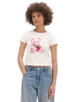 Cropp Koszulki, Topy*Biała koszulka z nadrukiem misia