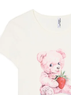 Cropp Koszulki, Topy*Biała koszulka z nadrukiem misia