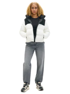 Cropp Kurtki, Płaszcze*Biała kurtka puffer z czarnym karczkiem