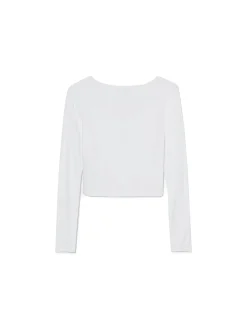 Cropp Koszulki, Topy*Biała prążkowana bluzka z długim rękawem