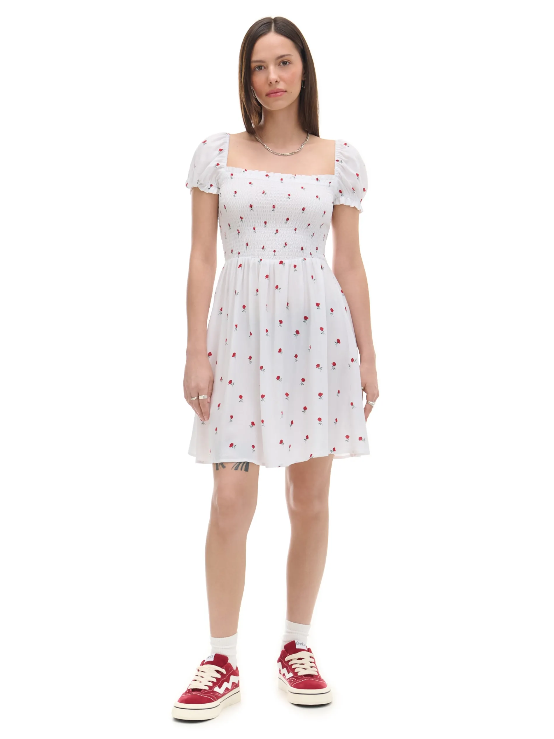 Cropp Sukienki, Kombinezony*Biała sukienka mini z bufiastymi rękawami