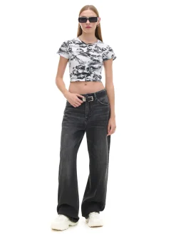 Cropp Koszulki, Topy*Biało-czarna koszulka z motywem ust