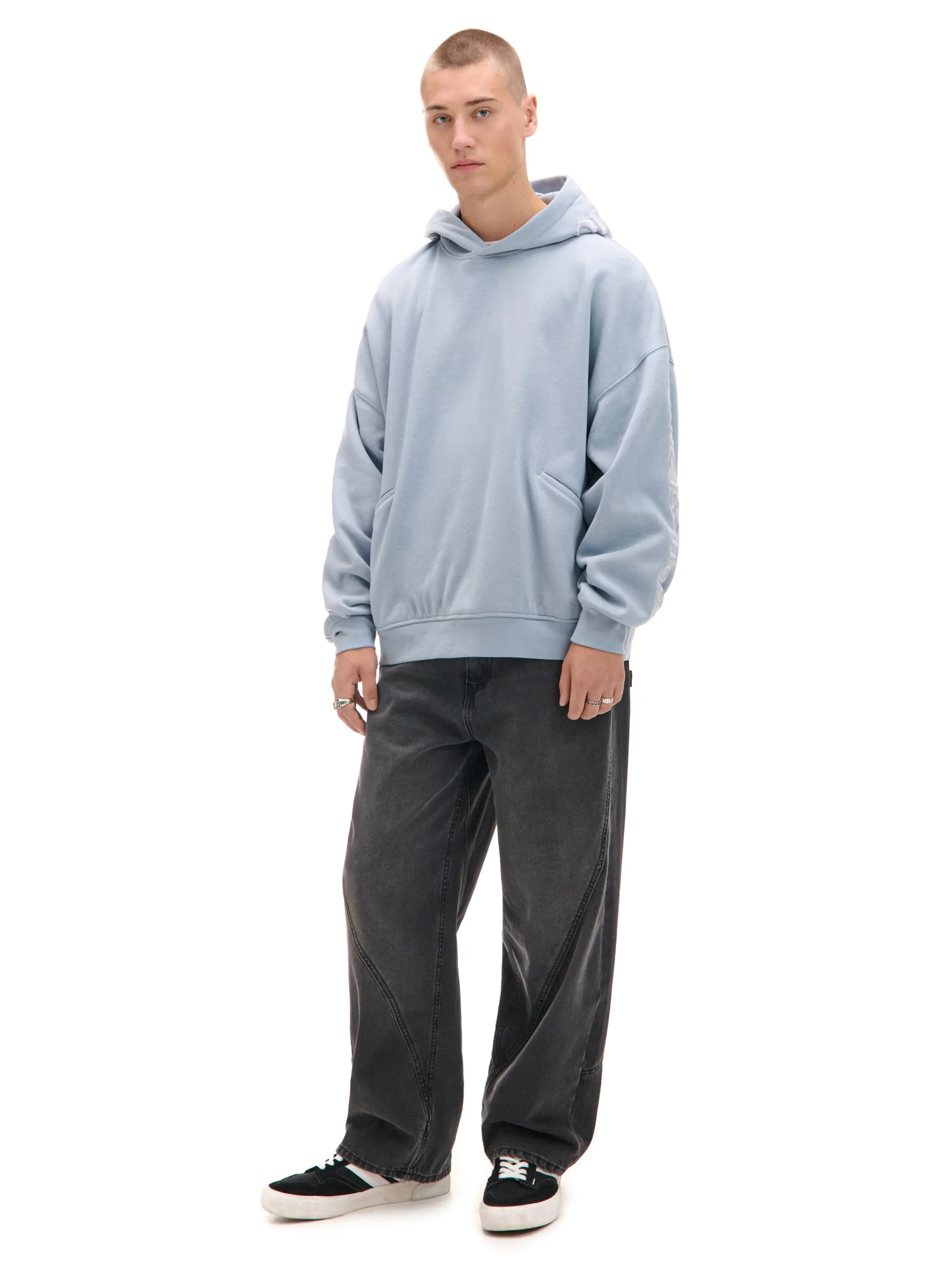 Cropp Bluzy*Błękitna bluza z kapturem i naszywkami