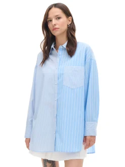 Cropp Koszule, Bluzki*Błękitna koszula oversize w pionowe paski