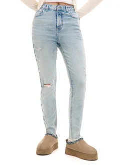 Cropp Jeansy*Błękitne jeansy skinny z przetarciami
