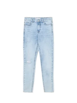 Cropp Jeansy*Błękitne jeansy skinny z przetarciami