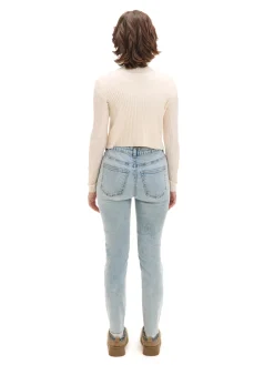 Cropp Jeansy*Błękitne jeansy skinny z przetarciami