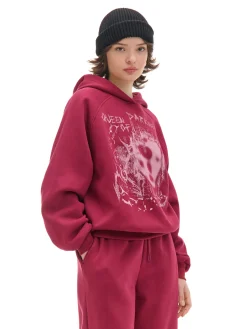Cropp Bluzy|Sety*Bordowa bluza z kapturem i nadrukiem