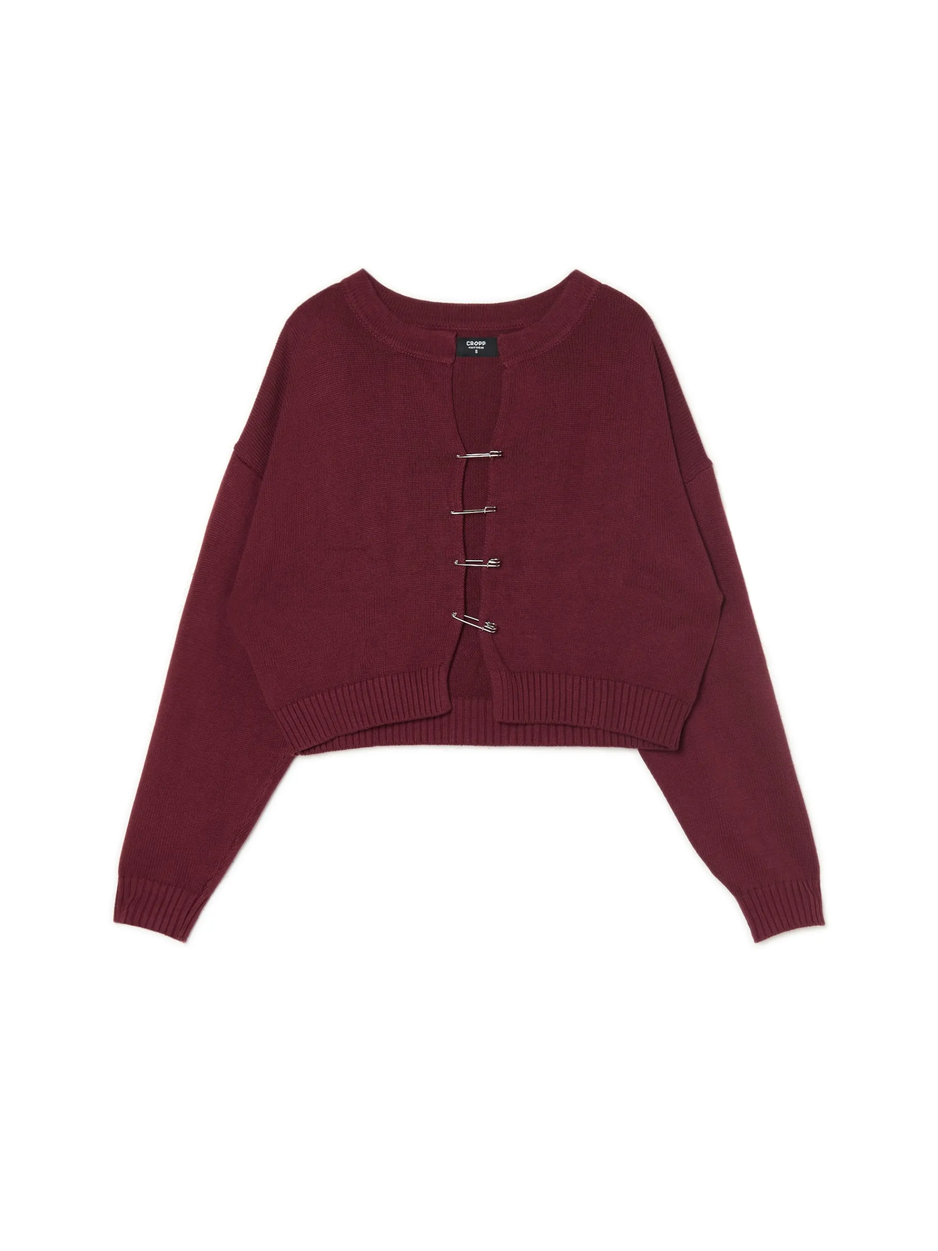 Cropp Swetry*Bordowy kardigan z agrafkami