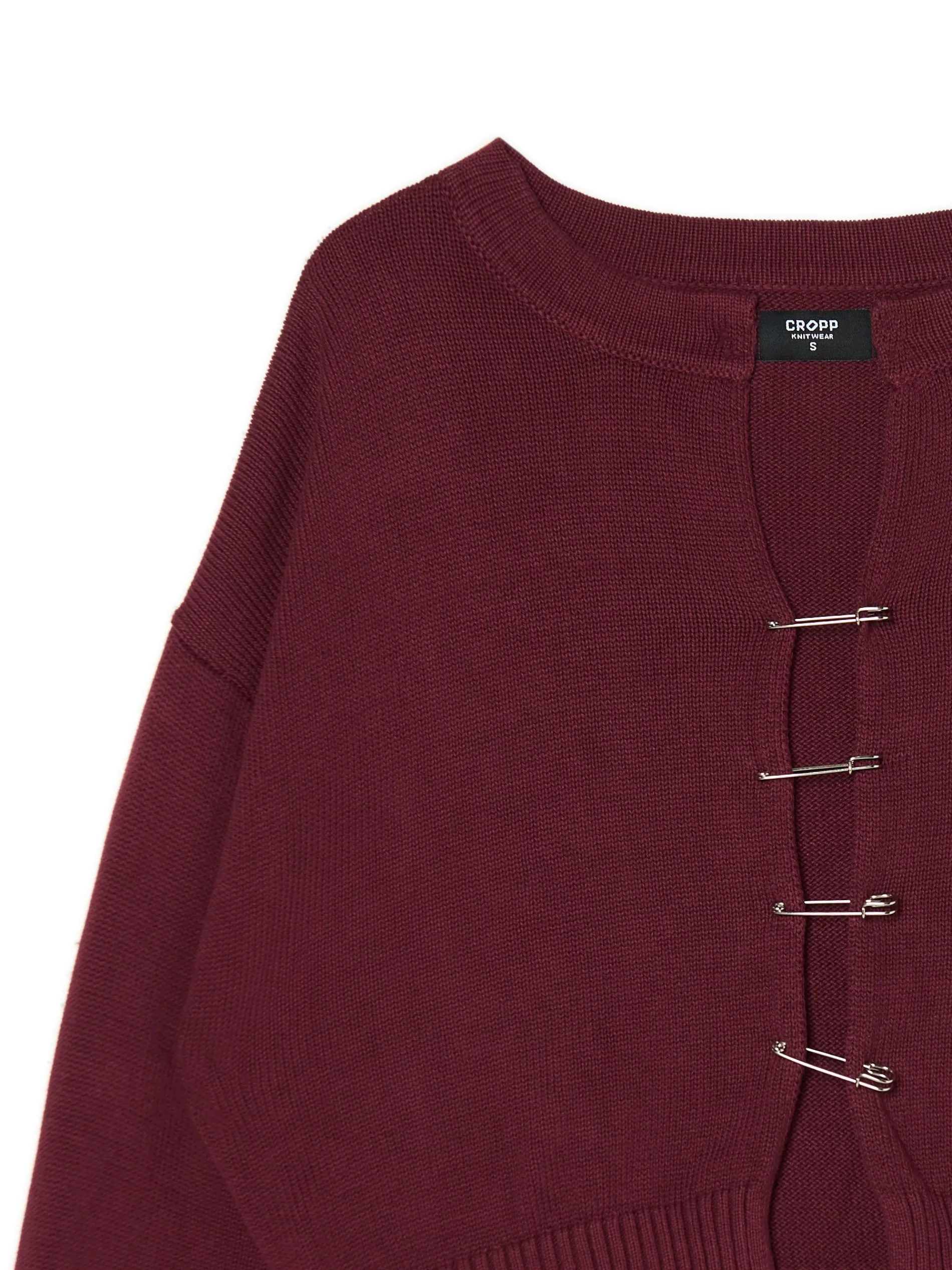Cropp Swetry*Bordowy kardigan z agrafkami