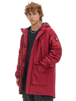 Cropp Kurtki Zimowe|Kurtki, Płaszcze*Bordowy płaszcz z kapturem