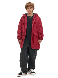 Cropp Kurtki Zimowe|Kurtki, Płaszcze*Bordowy płaszcz z kapturem