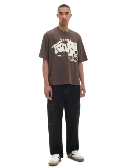 Cropp Koszulki*Brązowa koszulka z nadrukiem i aplikacją