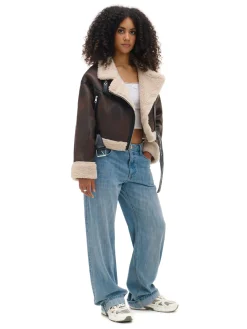 Cropp Kożuszki, Futerka|Kurtki, Płaszcze*Brązowa kurtka z imitacji skóry