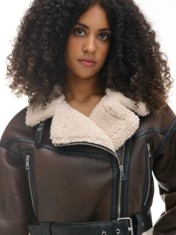 Cropp Kożuszki, Futerka|Kurtki, Płaszcze*Brązowa kurtka z imitacji skóry