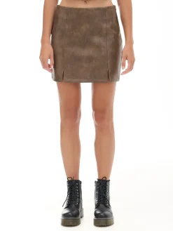 Cropp Spódnice*Brązowa spódniczka mini z imitacji skóry