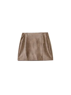 Cropp Spódnice*Brązowa spódniczka mini z imitacji skóry