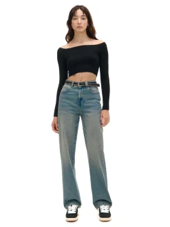 Cropp Jeansy*Ciemnoe jeansy straight z efektem sprania