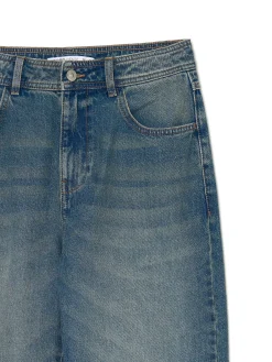 Cropp Jeansy*Ciemnoe jeansy straight z efektem sprania