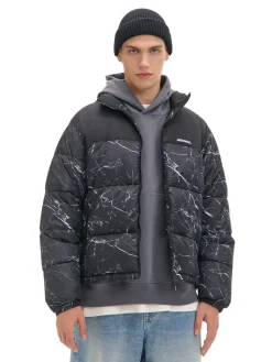 Cropp Kurtki Zimowe|Kurtki, Płaszcze*Ciemnoszara kurtka puffer z nadrukiem