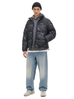 Cropp Kurtki Zimowe|Kurtki, Płaszcze*Ciemnoszara kurtka puffer z nadrukiem