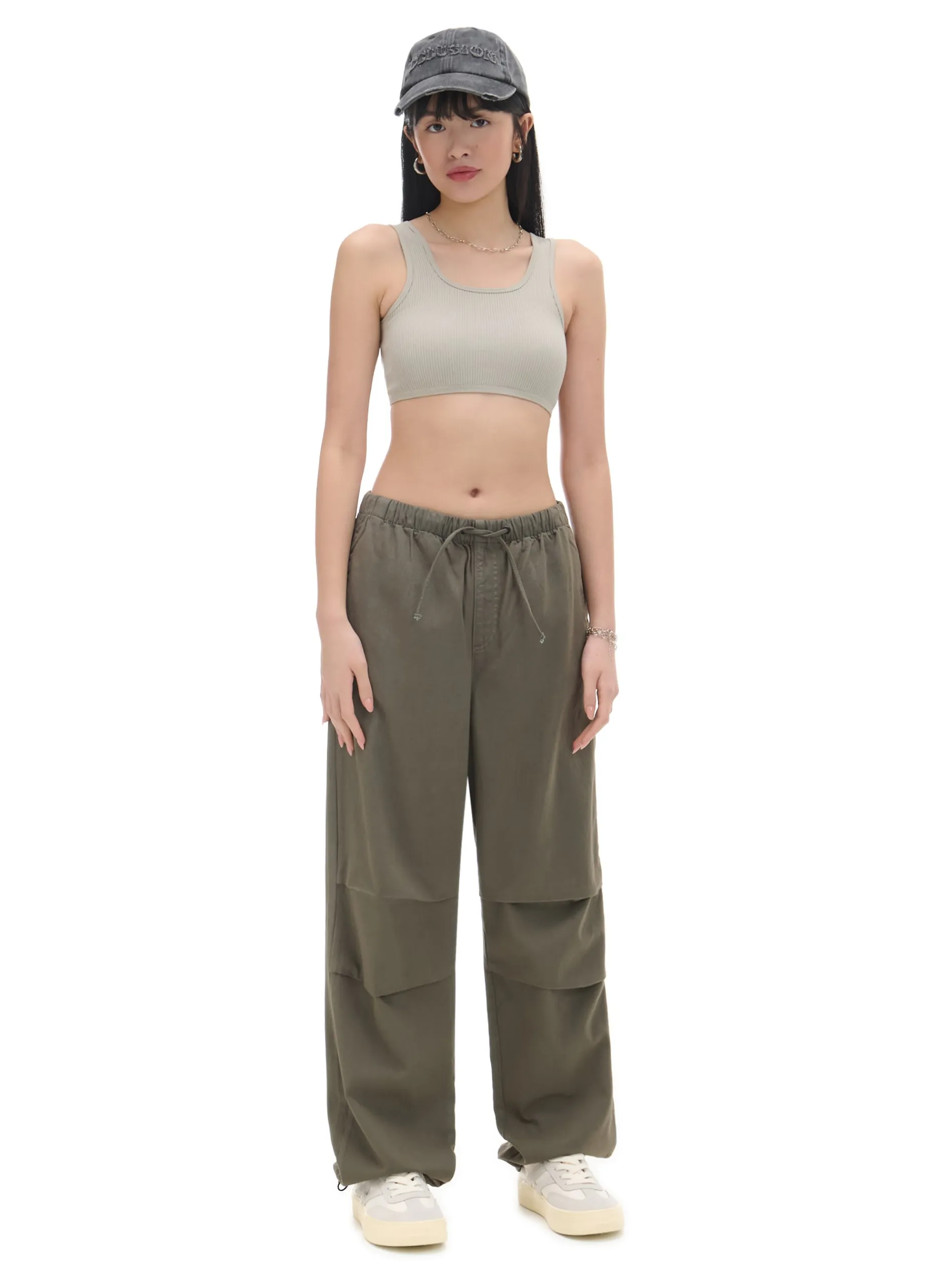 Cropp Jeansy*Ciemnozielone jeansy parachute