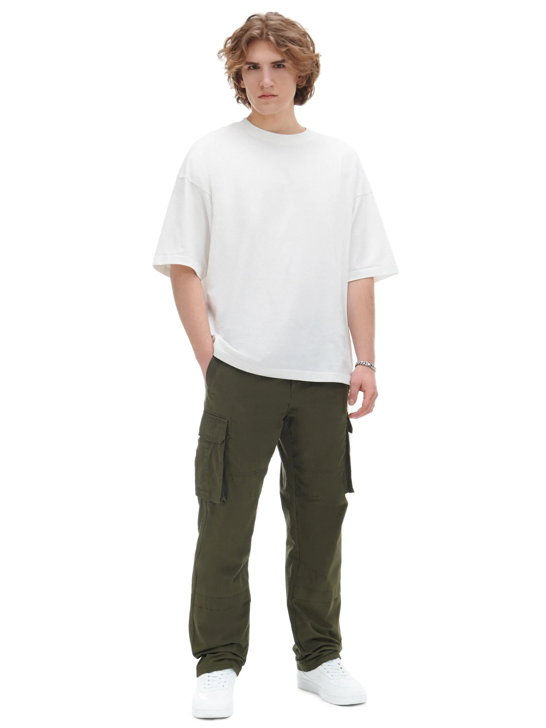 Cropp Spodnie*Ciemnozielone spodnie comfort z paskiem