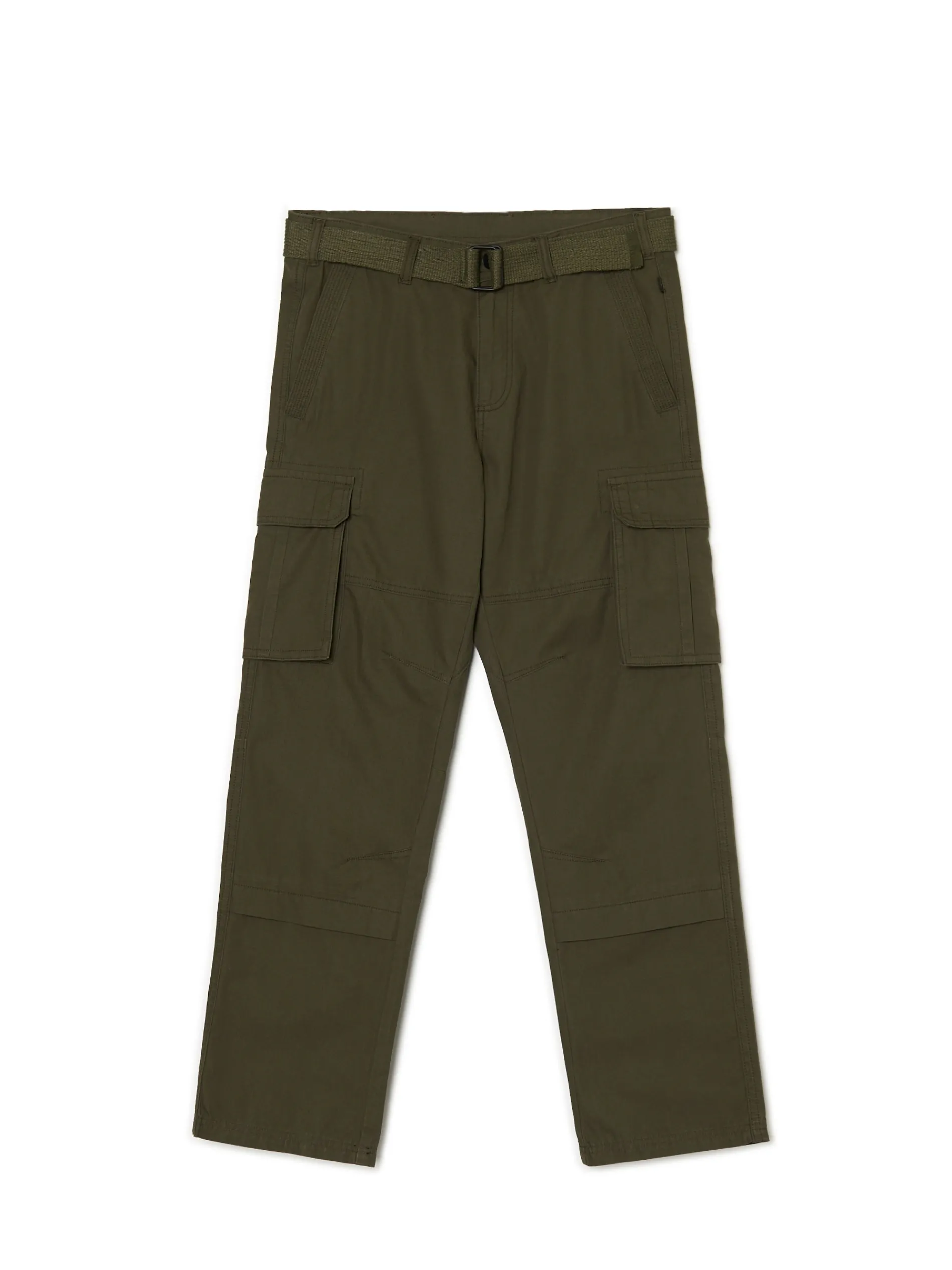 Cropp Spodnie*Ciemnozielone spodnie comfort z paskiem