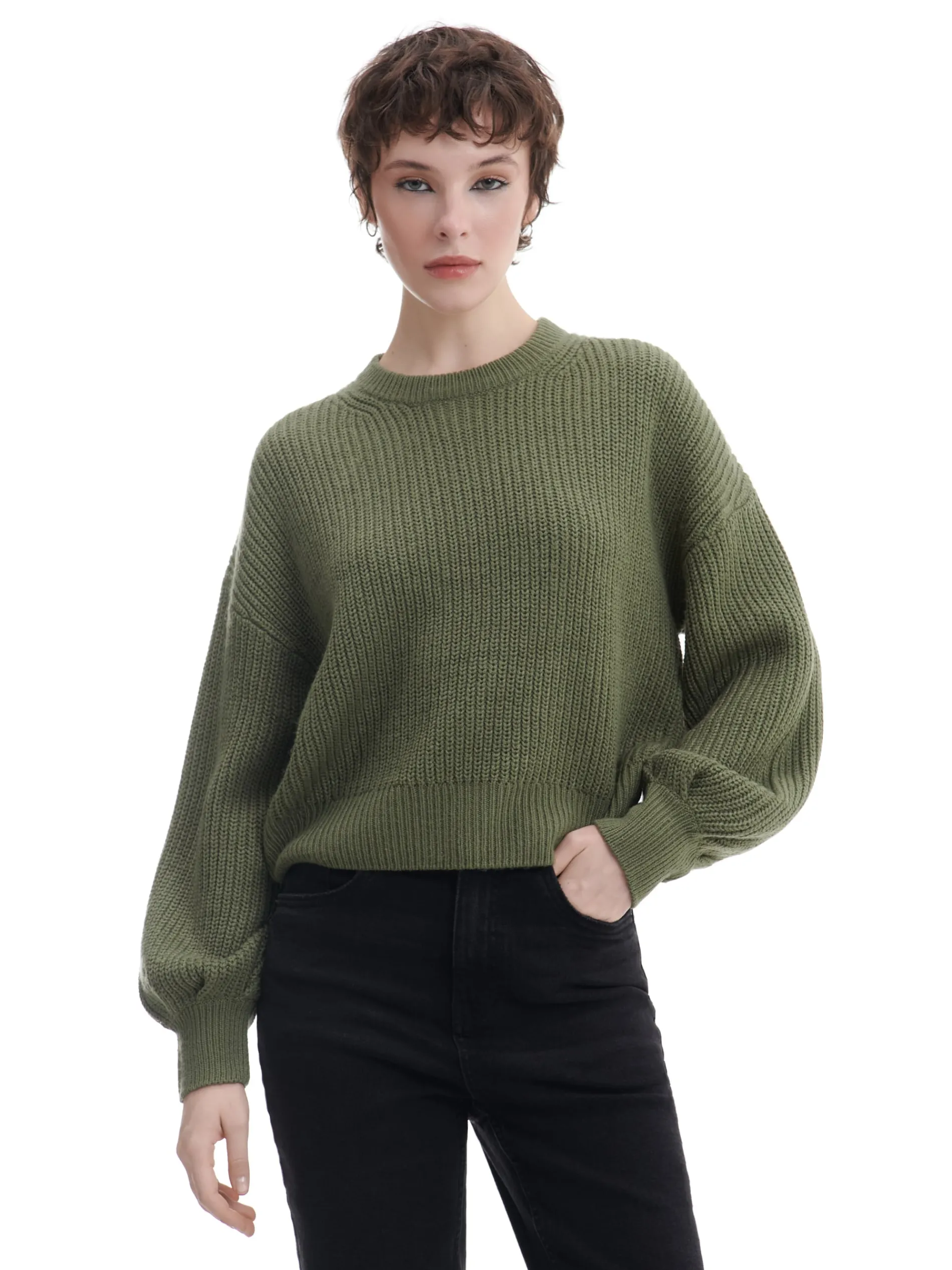 Cropp Swetry*Ciemno sweter z szerokim rękawem