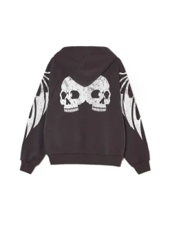 Cropp Bluzy*Czarna bluza hoodie z czaszkami