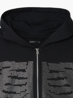 Cropp Bluzy*Czarna bluza z kapturem i aplikacją