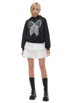 Cropp Bluzy*Czarna bluza z kapturem i nadrukiem