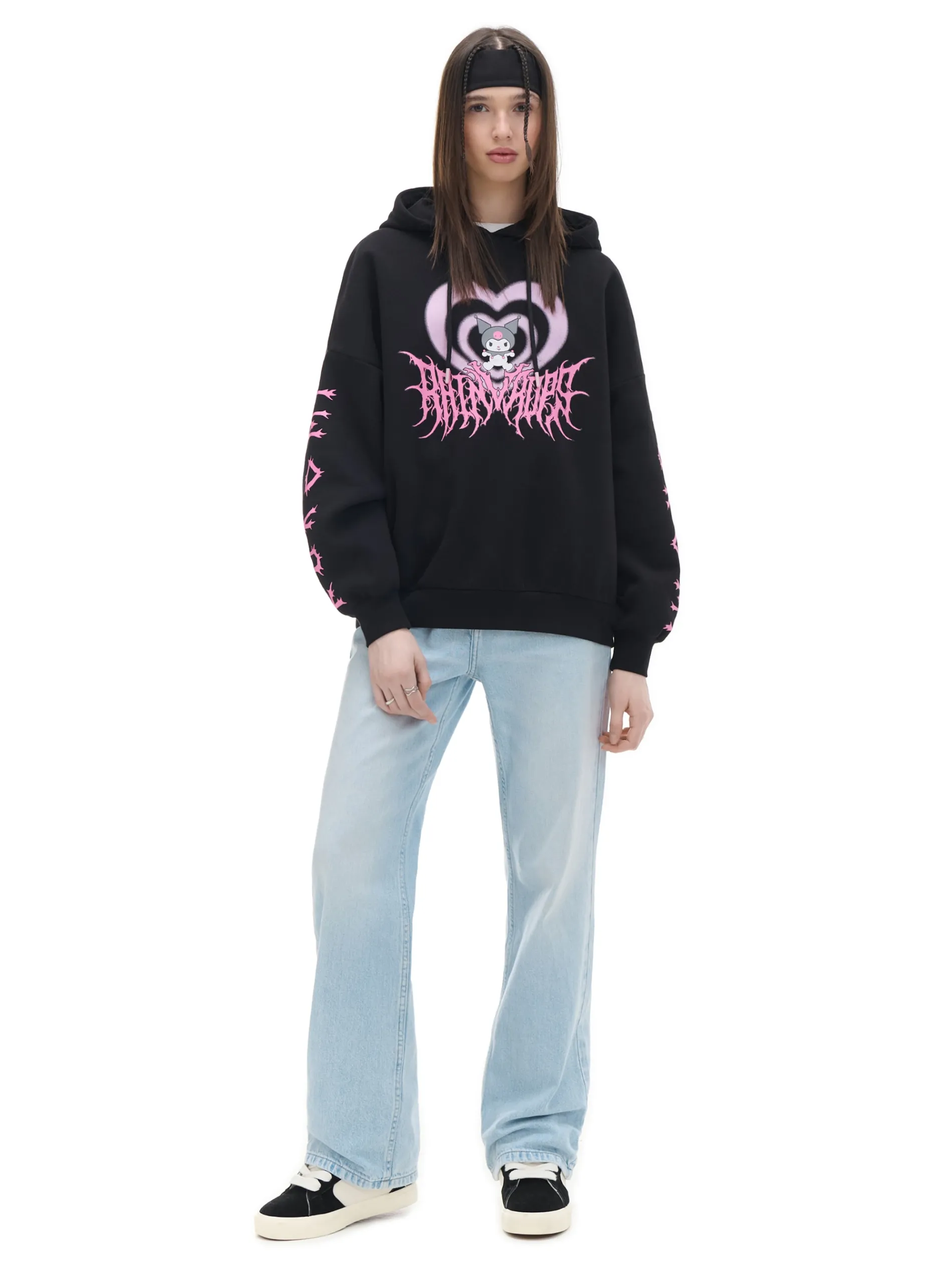 Cropp Bluzy*Czarna bluza z kapturem Kuromi