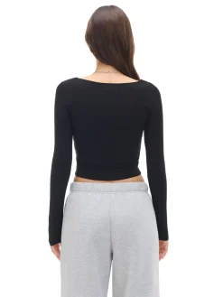Cropp Koszulki, Topy*Czarna bluzka z długim rękawem