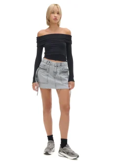 Cropp Koszulki, Topy*Czarna bluzka z hiszpańskim dekoltem