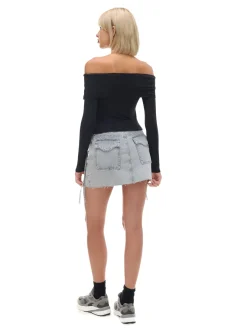 Cropp Koszulki, Topy*Czarna bluzka z hiszpańskim dekoltem