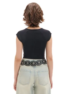 Cropp Koszulki, Topy*Czarna bluzka z marszczeniem